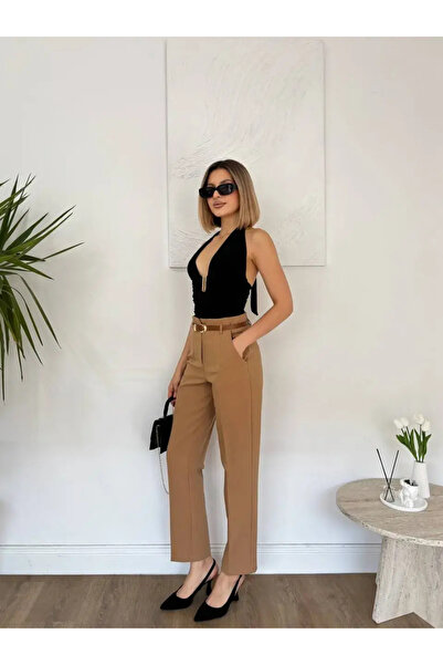 Misscix Γυναικεία Μπεζ Ψηλόμεσα Παντελόνια