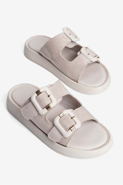 Mubiano Γυναικείες σουέτ παντόφλες με διπλό λουράκι με αγκράφα, καθημερινές ά...