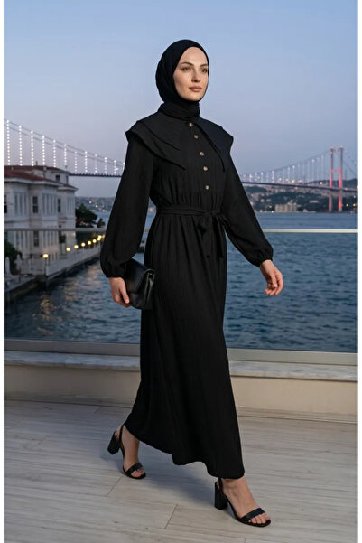 sefamerve Βρεφικό φόρεμα με γιακά και ζώνη 2252-04 Μαύρο