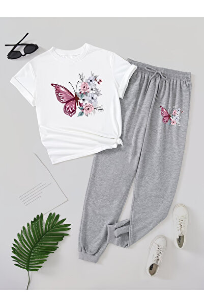 LAVİTTA Buterfaly Printed Sweatpants and T-Shirt - Jogger T-Shirt Bottom Top ...