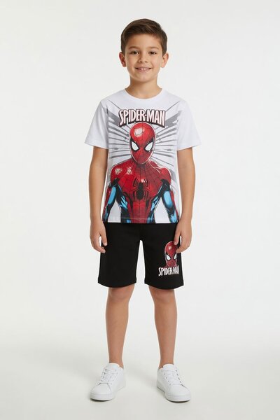 Cansın Mini White Spider-Man Themed T-Shirt and Shorts Boys' 2-Piece Set 23982