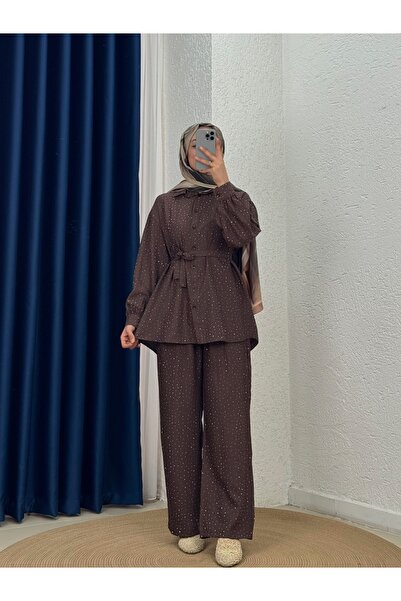 MİHRA STORE Σετ φράουλας με παντελόνι Çisem Taşlı - NA3435 Καφέ