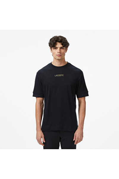 Lacoste Erkek Loose Fit Bisiklet Yaka Baskılı Siyah T-Shirt