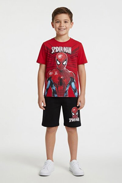 Cansın Mini Red Spiderman Themed T-Shirt and Shorts Boys' 2-Piece Set 23962