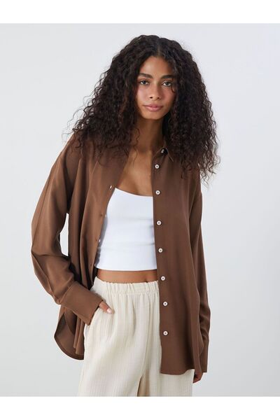 LC Waikiki Xside Brown Linen Blend Women's Shirt