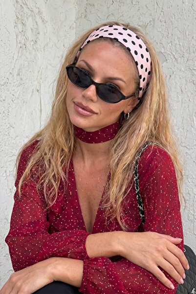 BAHELS Γυναικεία κορδέλα μαλλιών σε ροζ χρώμα με πουά, μπαντάνα