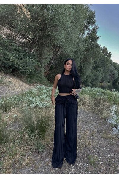 Paraf style Γυναικείο Σετ Δύο Τεμαχίων με Κορδόνια, Crop Top και Παντελόνι Άν...