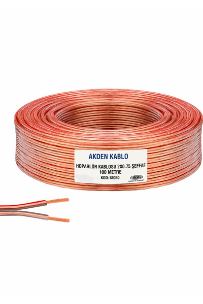 AKDEN KABLO 2x0,75mm ŞEFFAF HOPARLÖR KABLOSU 48 TEL TAM KESİT