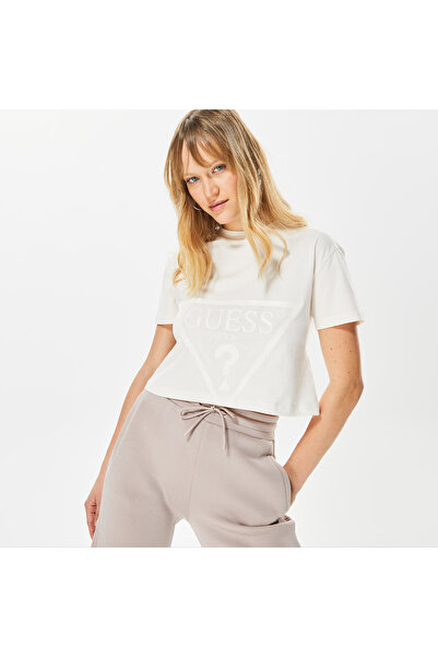 Guess Adele Crop Organic 160Gsm Kadın Krem T-Shirt