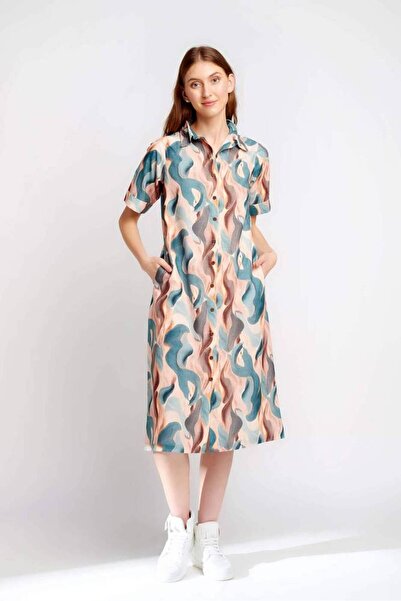 OEMS Button up printed shirt dress - S