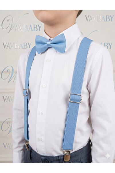 VaVbaby Boy's Adjustable Trouser Strap and Bow Tie Set - Blue