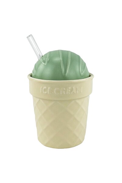 OEM Κεραμική κούπα με πράσινο καπάκι και γυάλινο κουτάλι  "Horn "