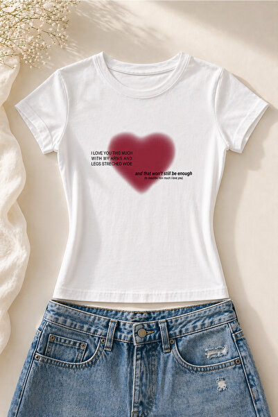EVIus Γυναικείο μπλουζάκι I Love You This Much με στάμπα, κοντομάνικο, από λύ...
