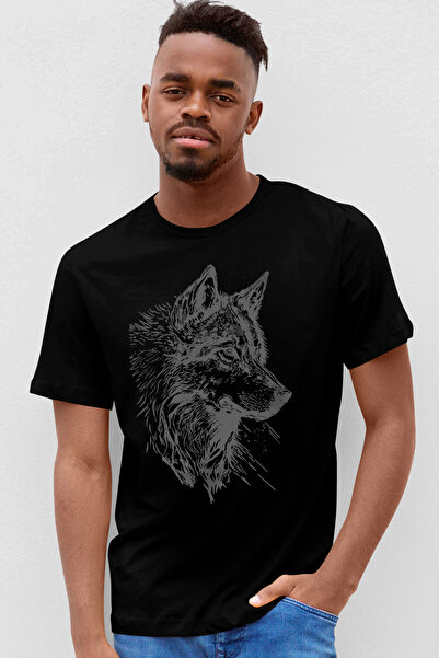 ROCKANDROLL Tricou negru cu mânecă scurtă pentru bărbați Kurt Başı