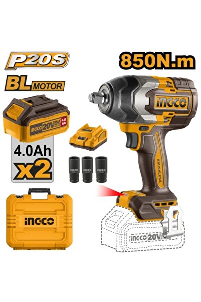 Ingco Κρουστικό Δράπανο 20 V BL 1/2 850 Nm με 2 x 4.0 Ah
