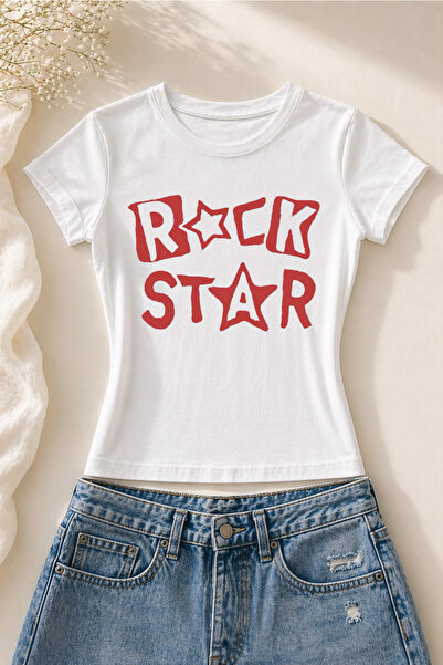 EVIus Γυναικείο μπλουζάκι με στάμπα Rock Star με κοντό μανίκι Lycra στενό εφα...