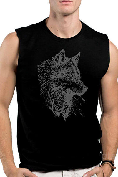ROCKANDROLL Mânecă neagră cu decupaj Wolf Head |   Tricou fără mâneci pentru ...