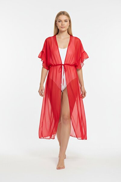 sun and moon Red Transparent Long Beach Tunic