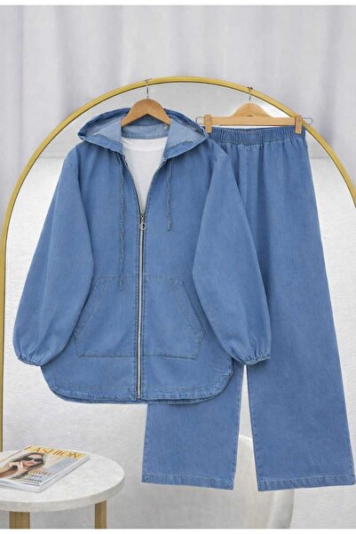 MODA VEDAT Kadın Fermuarlı Cepli Kot Takım -0650