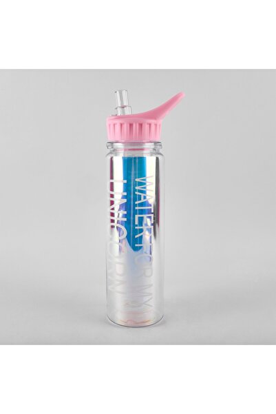 OEM Μπουκάλι νερού με καλαμάκι, 320 ml, με εφέ καθρέφτη, ροζ καπάκι