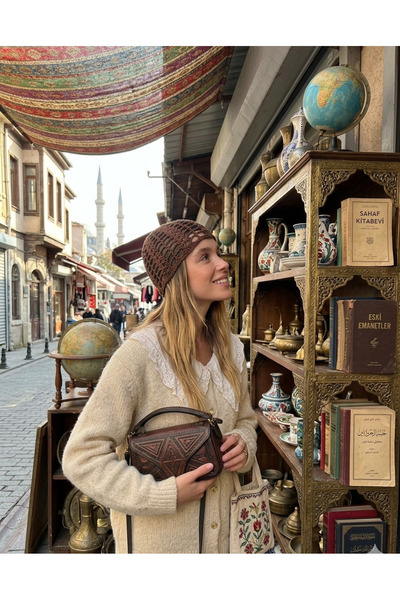 HÜMANATURAL Trendy Crochet Hat Coffee Knitted Hat Mesh Hat Retro Style
