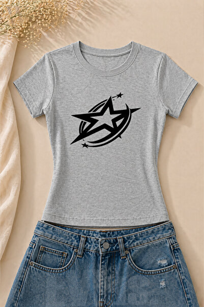 EVIus Γυναικείο μπλουζάκι με στάμπα Star, κοντομάνικο Lycra, στενό εφαρμοστό,...