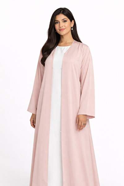 Nozayra Blush Pink 3-Piece Abaya Set – Inner White Dress & Matching Scarf