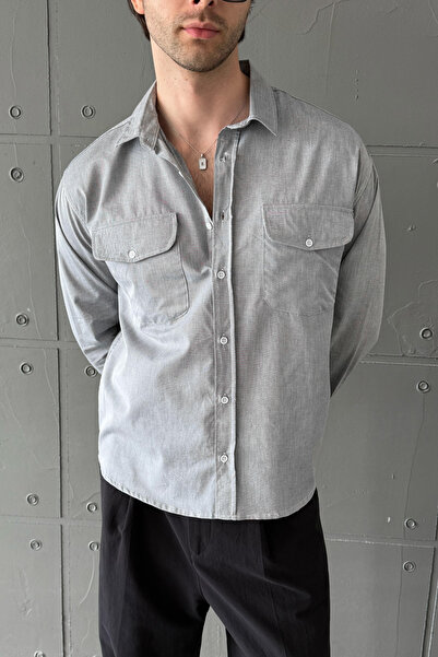 HYMAN Ανδρικό πουκάμισο oversize με τζιν εμφάνιση, 100% βαμβάκι