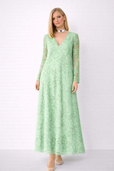 SERAVENZA COUTURE Maxi Length Long Sleeve Stylish Lace Dress Cou-109