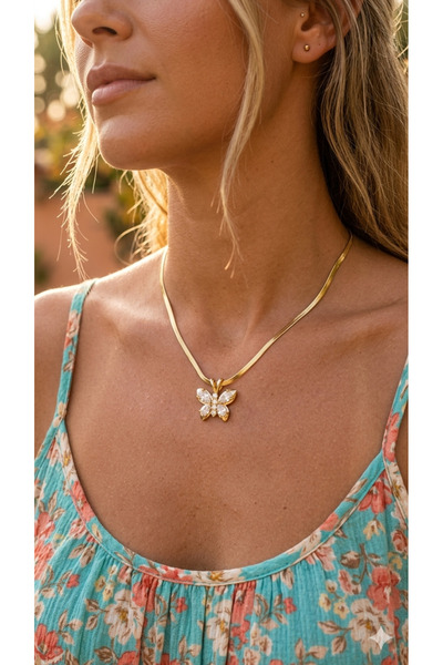 İNN JEWELLERY Steel Necklace, Anti-Tarnish, Anti-Allergic, Vintage Zircon Fig...