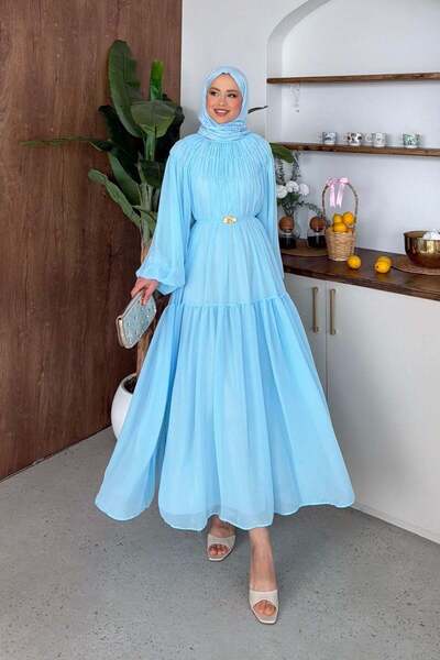 Hazamoda Φόρεμα Nilüfer από σιφόν σε μπλε βρεφικό χρώμα