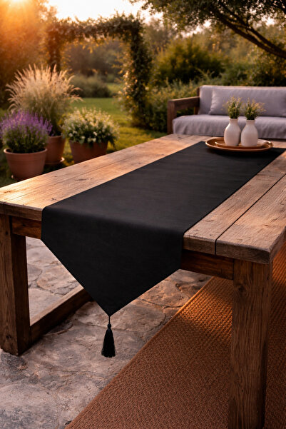 Econice Black Duck Linen Decorative Runner 40 X 140 cm