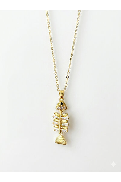 Rose and Light Fish Bone Necklace - Gold