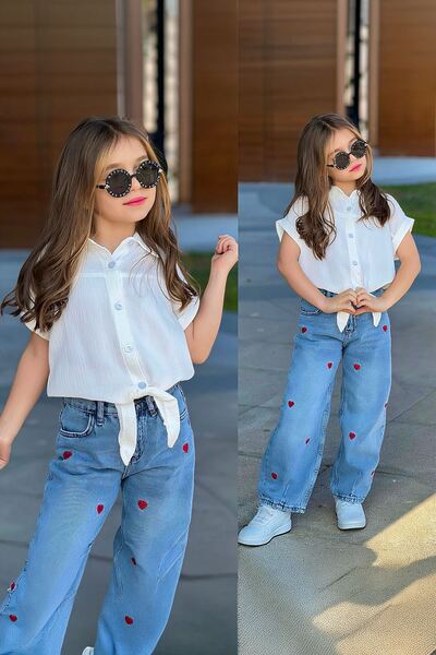 Minigimin Cicileri Σετ Τζιν Παντελόνι και Πουκάμισο Μουσελίνας για Κορίτσια -...