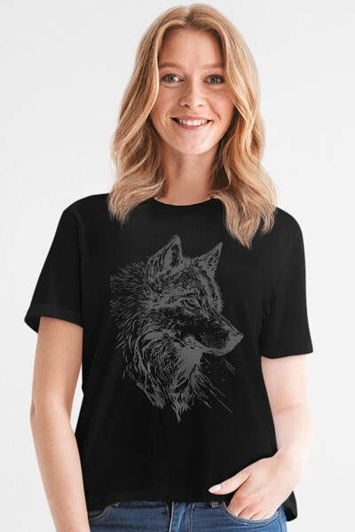 ROCKANDROLL Tricou negru cu mânecă scurtă Kurt Başı pentru femei