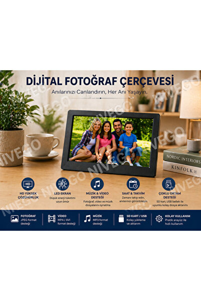 Nivego Nvg Dijital Fotoğraf Çerçevesi 7”inç HD Ekran | Video & Müzik Destekli...
