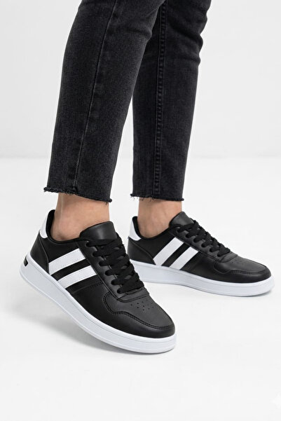 Nubbock Mavise Black White Unisex Light Sole Two-Stripe Daily Lace-Up Sports ...