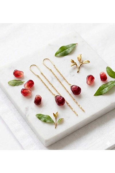 Papatya Silver 925 Ayar Gümüş Murano Cam Nar Tanesi Küpe.rose.gold.rodaj