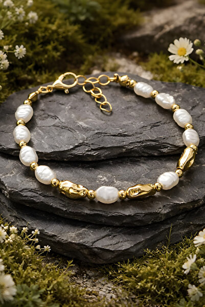 NBS Beautiful Naturel Stones Kadın İncili Bileklik Zarif Ayarlanabilir