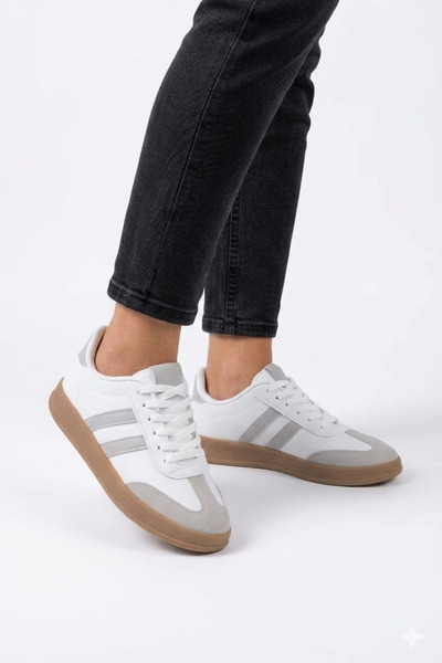 Nubbock Corin White Gray Unisex Brown Sole Lace-Up Casual Sports Shoes Nk4202