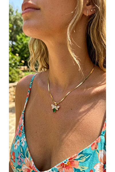 İNN JEWELLERY Steel Necklace, Anti-Tarnish, Anti-Allergic, Vintage Zircon Fig...