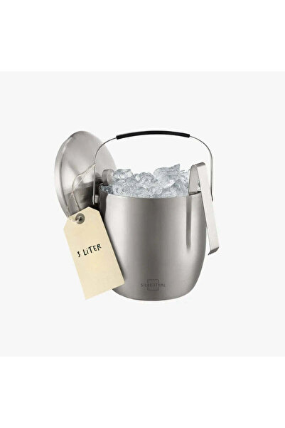 NO BRAND Ανοξείδωτος κουβάς πάγου με καπάκι και λαβίδα