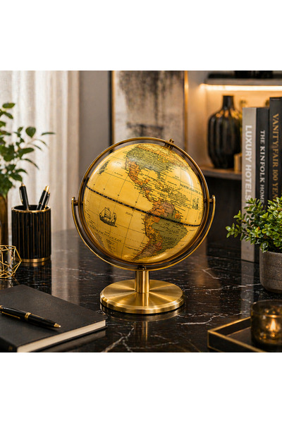 hediyeconcepti Masa Üstü Dönen Dünya Küre Dekoratif Ofis Aksesuarı Gold Taban...