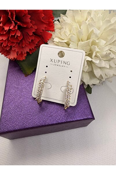 XUPING JEWELRY XUPİNG KUYUMCU SERİ ZİRKON TAŞLI ÇİFT SIRA SU YOLU ÇELİK KÜPE