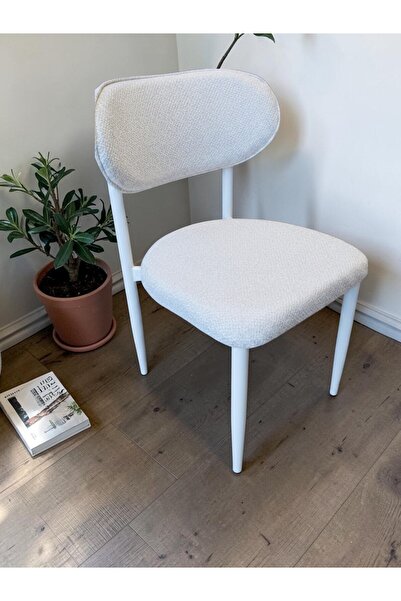 MSY HOME 6 Adet Beyaz Jerry Kumaş Trendy Modern Sandalye Takımı Beyaz İskelet