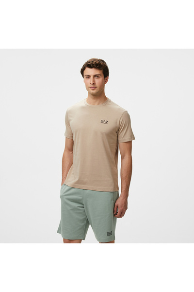 EA7 Erkek Bej Bisiklet Yaka T-Shirt