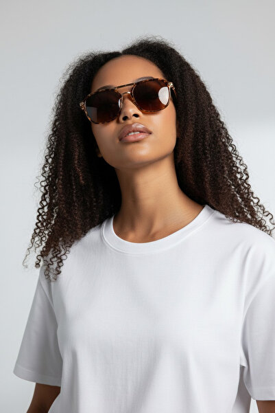 BAYDUK Vion Leopard Brown Glass Unisex Sunglasses