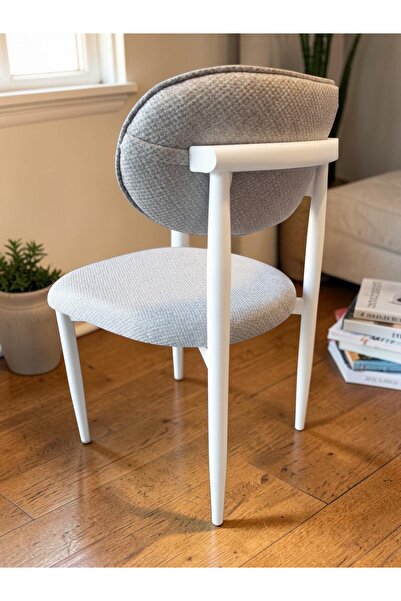 MSY HOME 4 Adet Krem Jerry Kumaş Trendy Modern Sandalye Takımı Beyaz İskelet