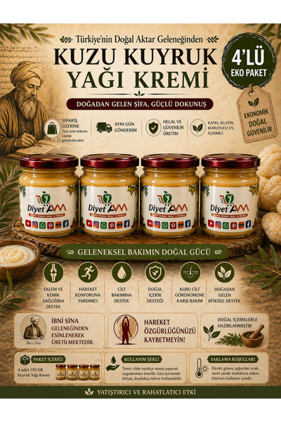 Diyet AVM Aktar’dan Doğal İçerik 4’lü Eko Paket Kuyruk Yağı Kremi 170 GR