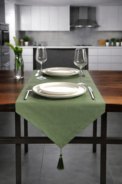 Econice Green Duck Linen Decorative Runner 40 X 140 cm